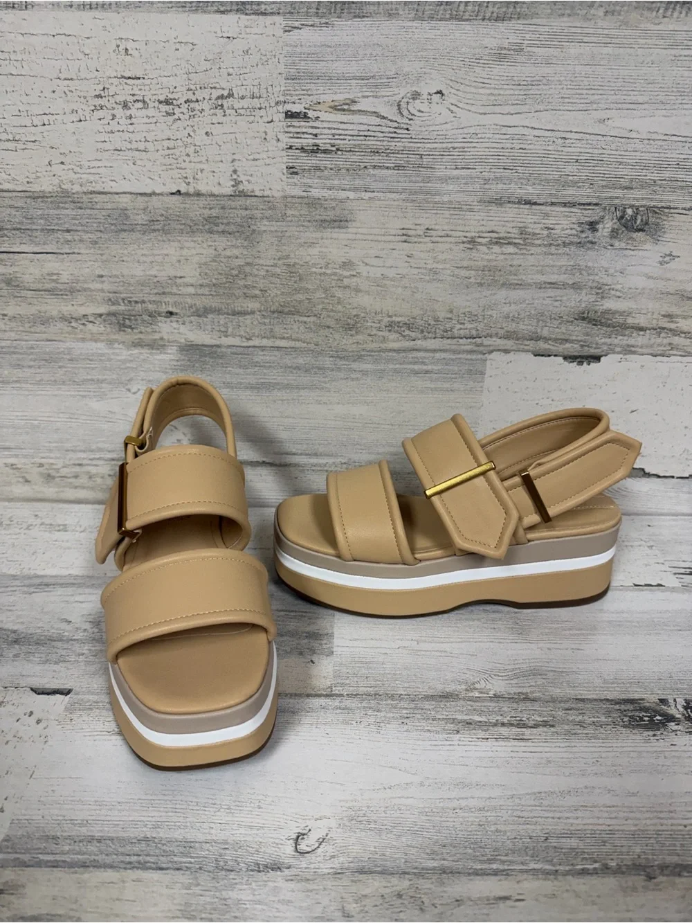 SARTO By Franco Sarto Beige Platform Sandals with Buckle Straps